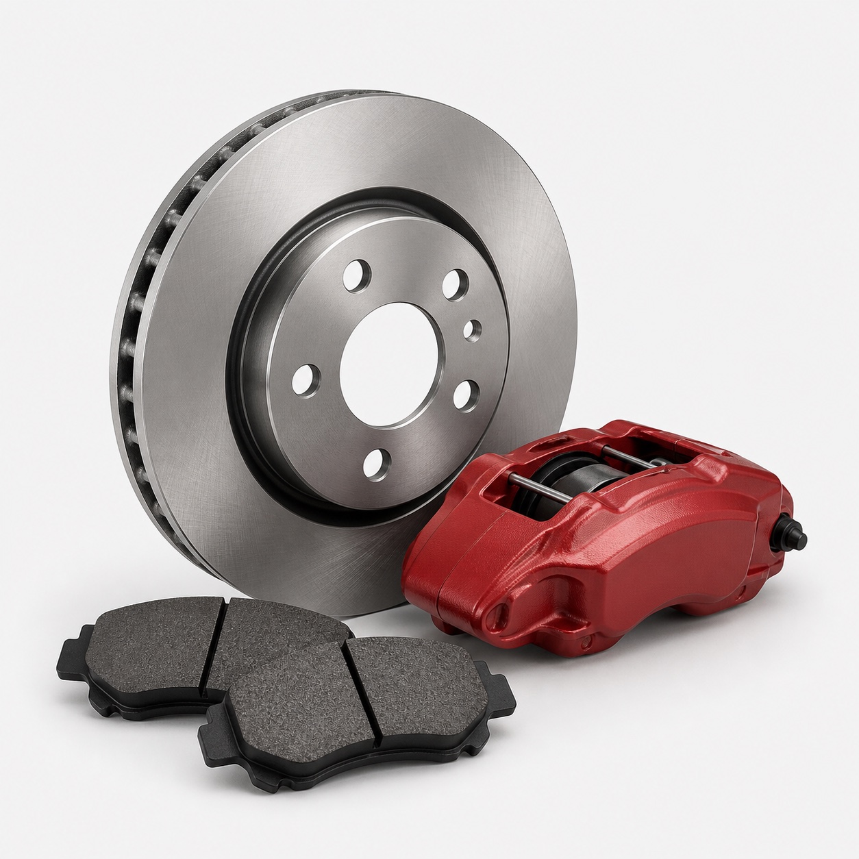 Brake disc, caliper and brake pads